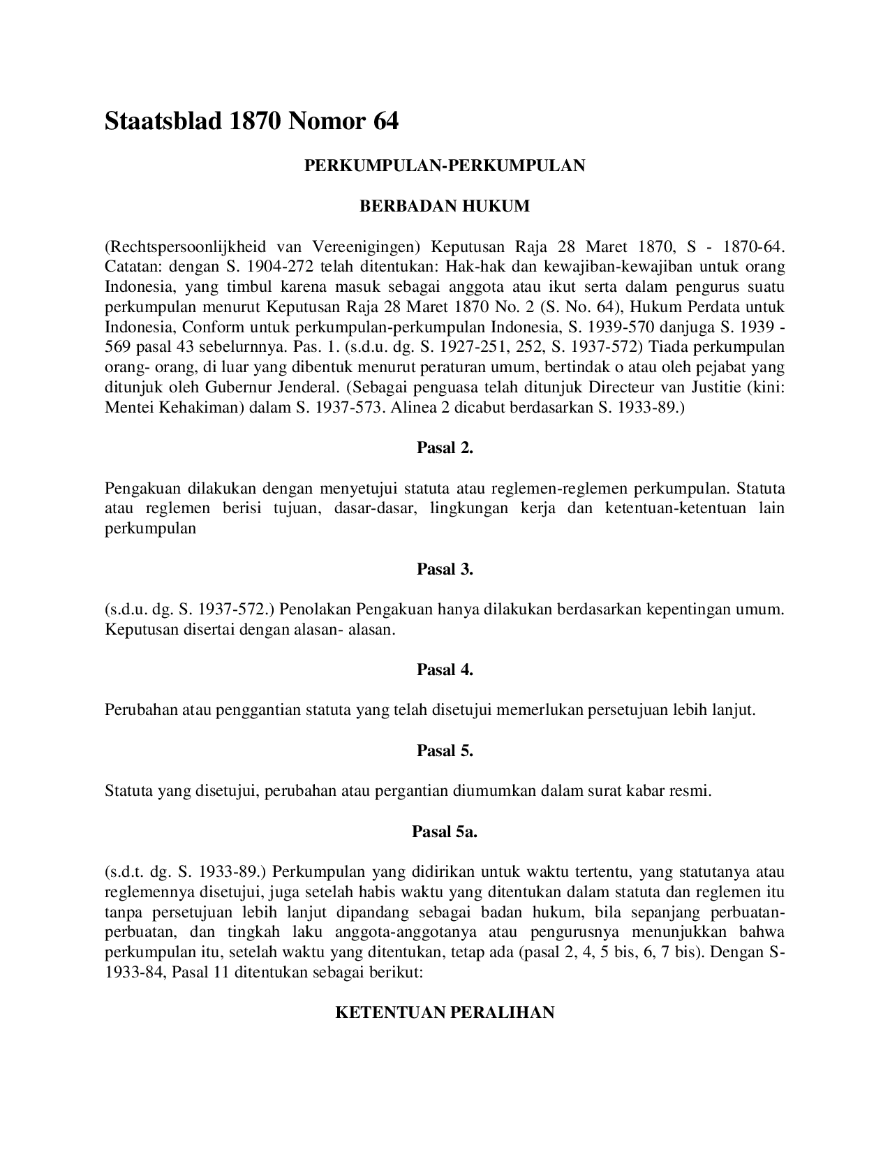 Thumbnail STAATSBLAD 1870 NOMOR 64  PERKUMPULAN-PERKUMPULAN BERBADAN HUKUM